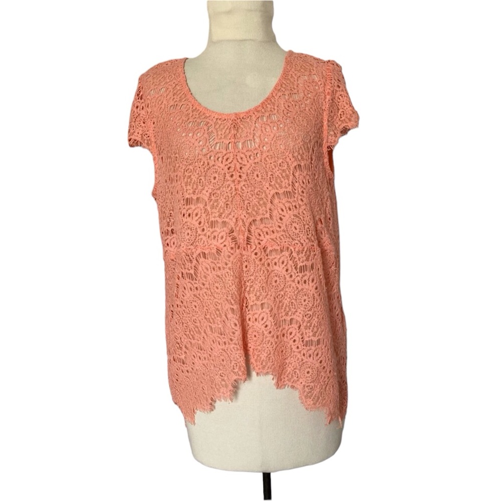 Dulcie Anthropologie short sleeved peach colored lace top M